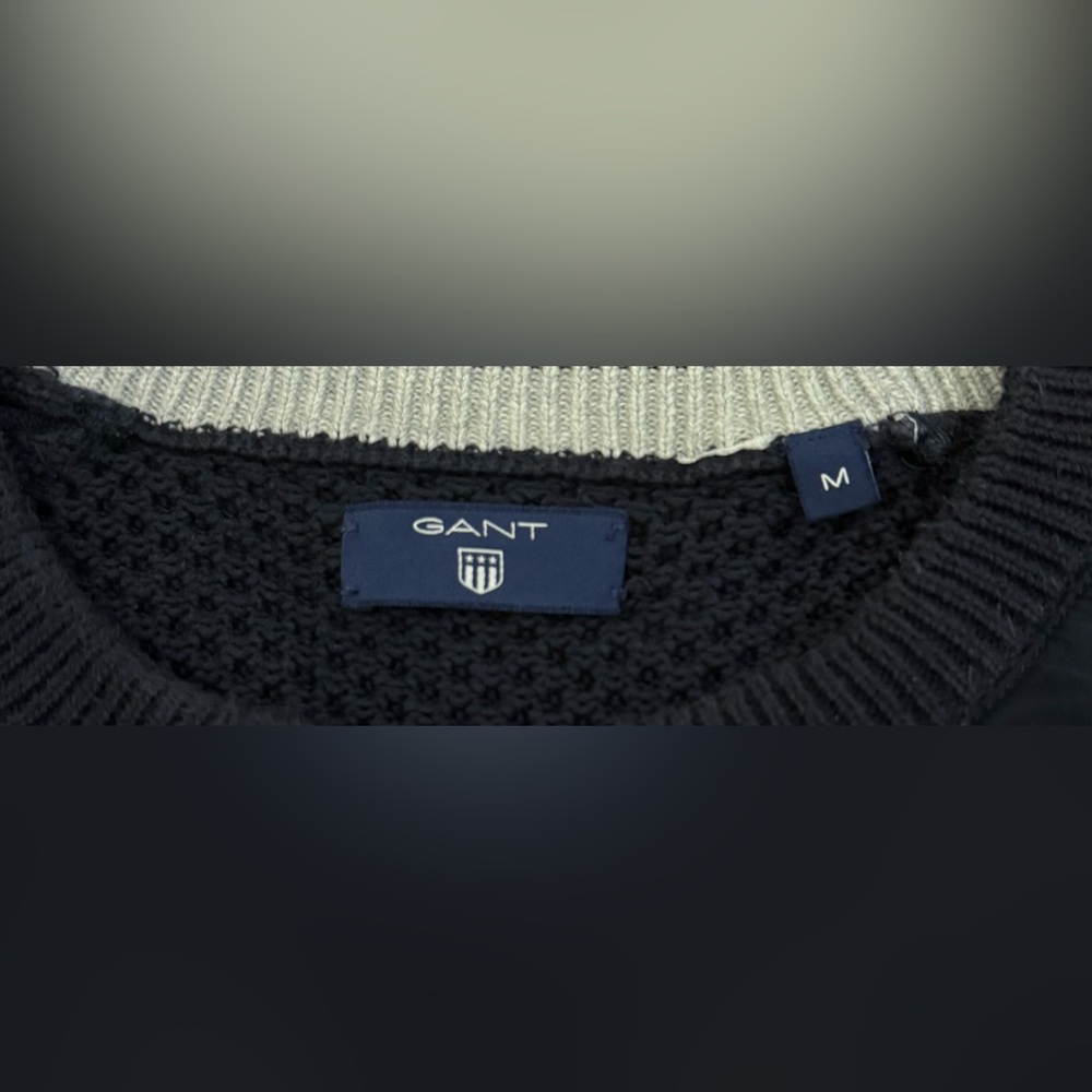 GANT Textured Cotton Crewneck Sweater Navy Blue Size Medium - Picture 7 of 10